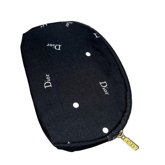 VTG Christian Dior Black Polka Dot Logo Zip Top Makeup a Bag Cosmetic Case Pouch - Picture 3 of 13